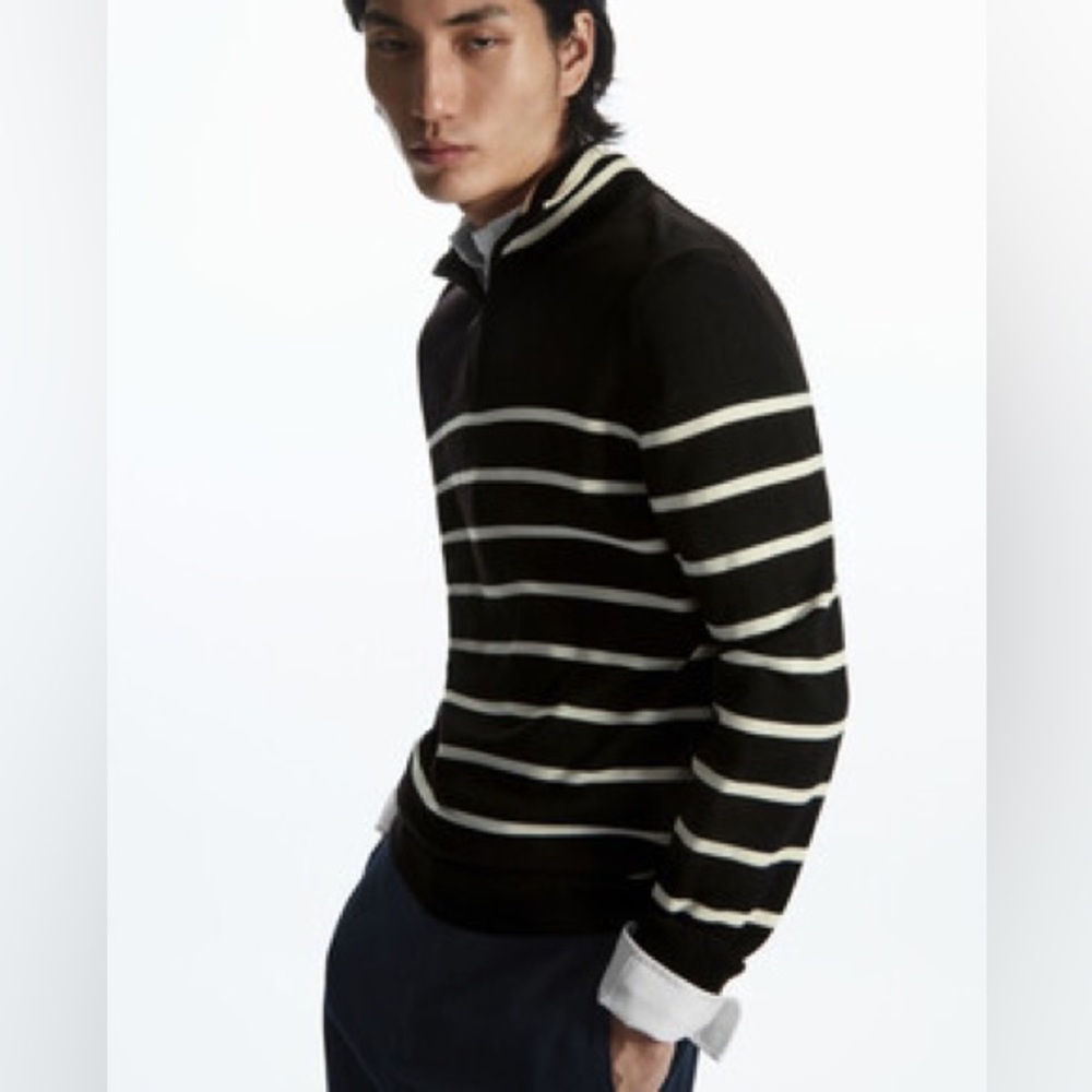 COS - Black and White Striped Zip-Up Sweater - Picture 2 of 4